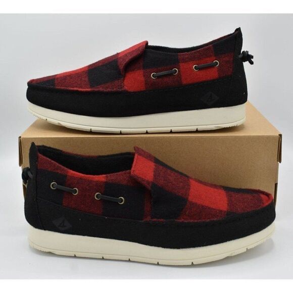 Sperry Mens Size 11.5 Moc Sider Buffalo Check Plaid Red Wool Blend Slip On Shoes - Picture 8 of 11